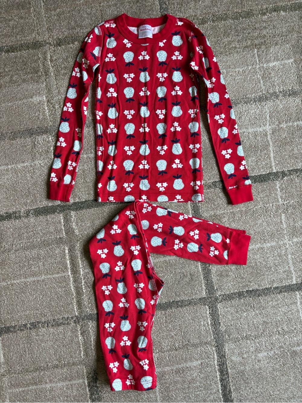 Hanna Andersson Sz 8 (130 cm) Red Pear Tree Long Johns Pajamas Girls